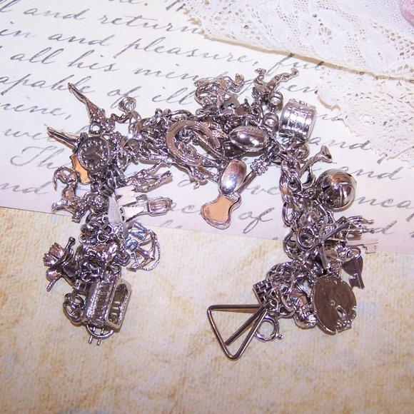 Single Link Sterling Silver Charm Bracelet Loaded with 42 Different Charms - Picture 3 of 9
